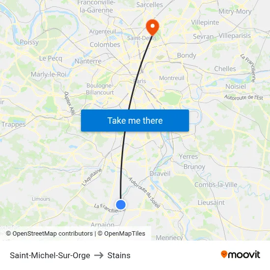 Saint-Michel-Sur-Orge to Stains map