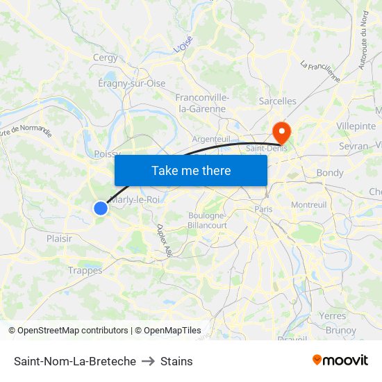 Saint-Nom-La-Breteche to Stains map