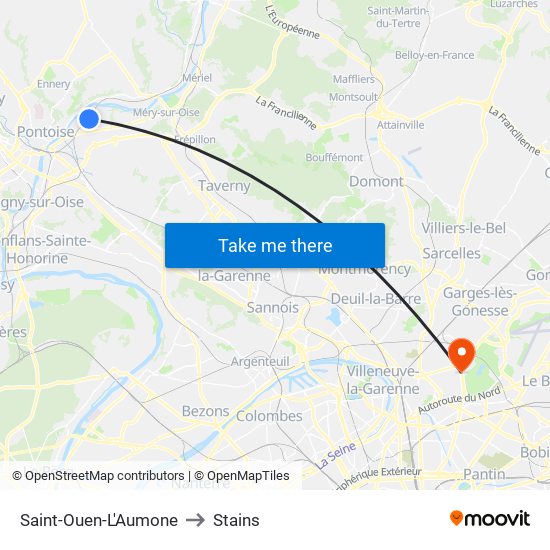 Saint-Ouen-L'Aumone to Stains map