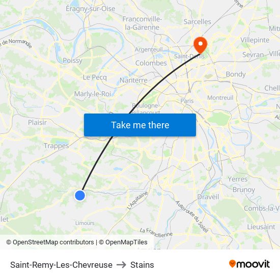 Saint-Remy-Les-Chevreuse to Stains map