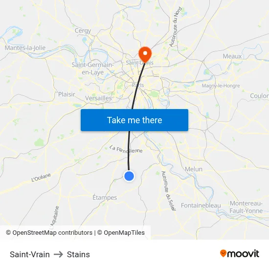 Saint-Vrain to Stains map