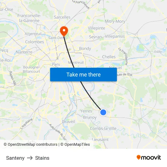 Santeny to Stains map