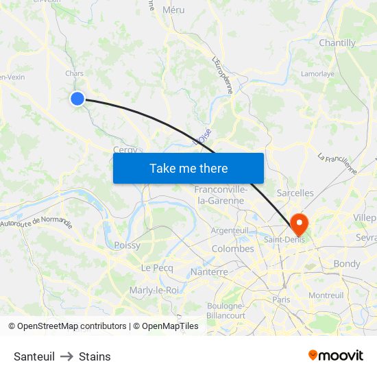 Santeuil to Stains map
