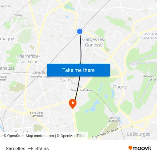 Sarcelles to Stains map