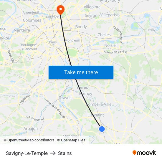 Savigny-Le-Temple to Stains map
