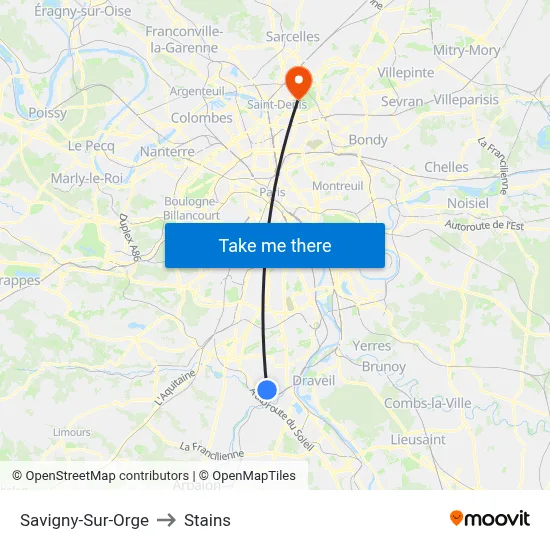 Savigny-Sur-Orge to Stains map