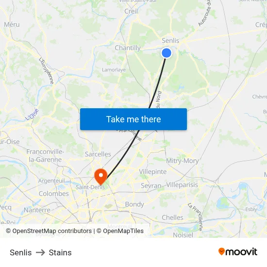 Senlis to Stains map