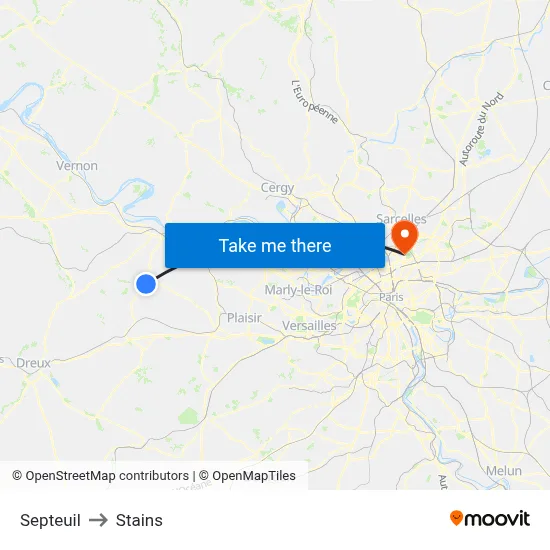 Septeuil to Stains map