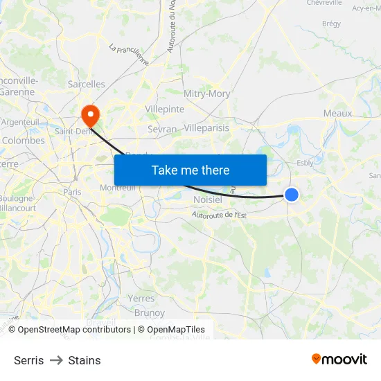 Serris to Stains map