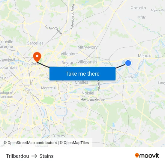 Trilbardou to Stains map