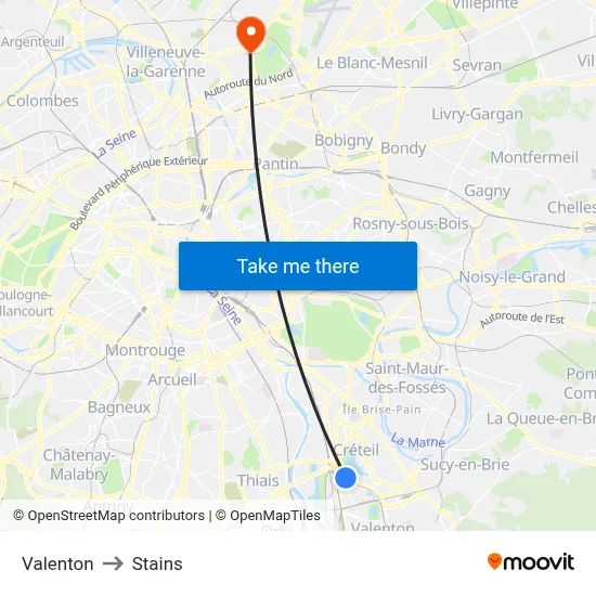 Valenton to Stains map