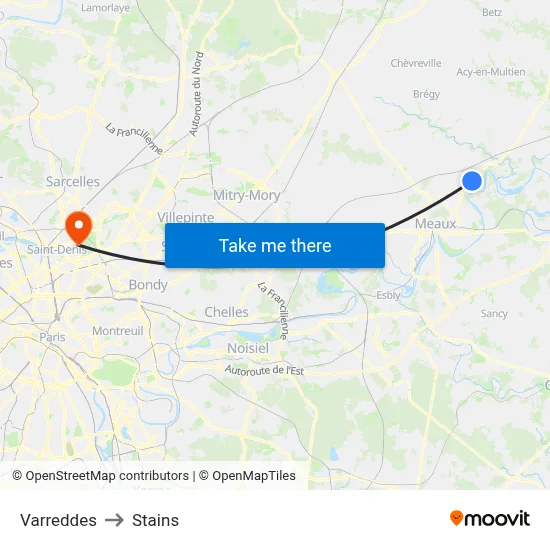 Varreddes to Stains map