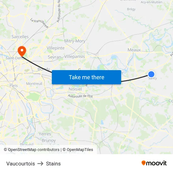 Vaucourtois to Stains map