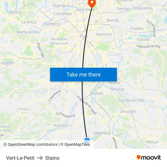 Vert-Le-Petit to Stains map