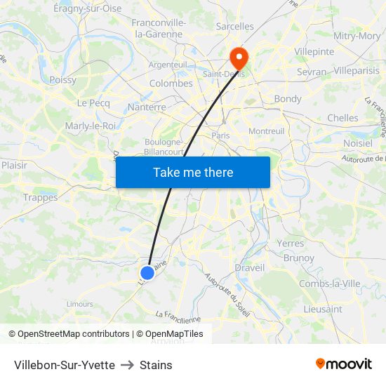 Villebon-Sur-Yvette to Stains map