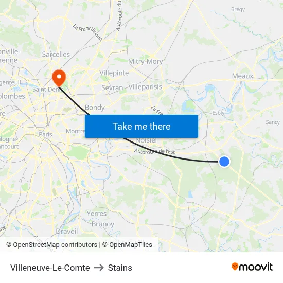 Villeneuve-Le-Comte to Stains map
