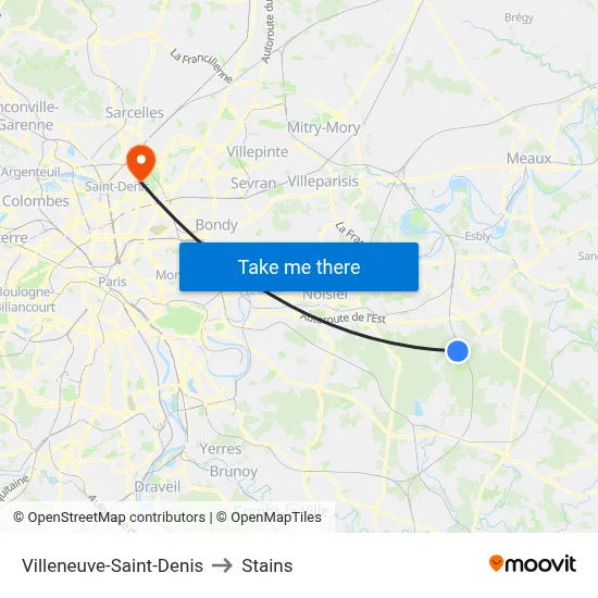 Villeneuve-Saint-Denis to Stains map
