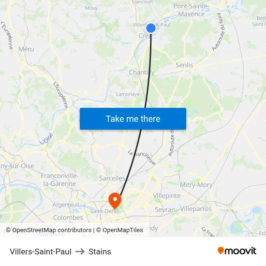 Villers-Saint-Paul to Stains map