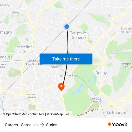 Garges - Sarcelles to Stains map