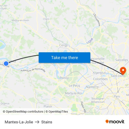 Mantes-La-Jolie to Stains map