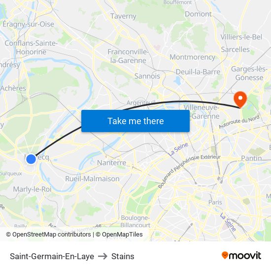 Saint-Germain-En-Laye to Stains map