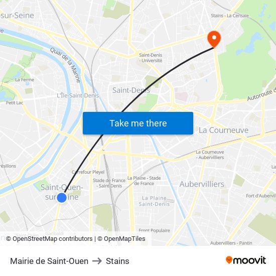 Mairie de Saint-Ouen to Stains map