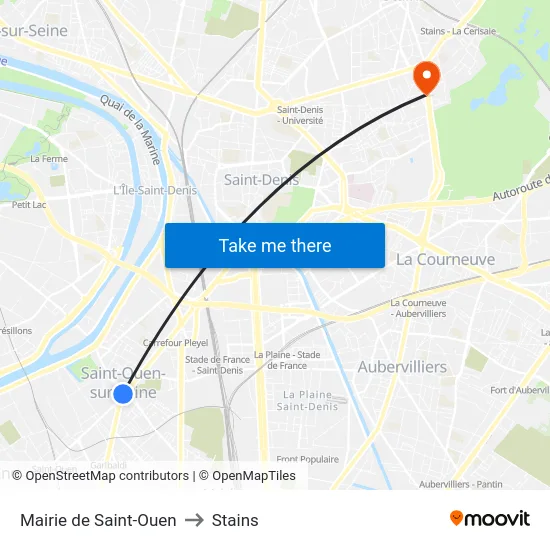 Mairie de Saint-Ouen to Stains map