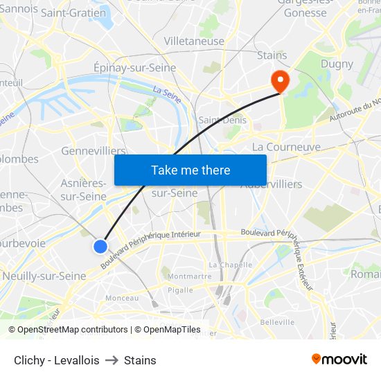 Clichy - Levallois to Stains map