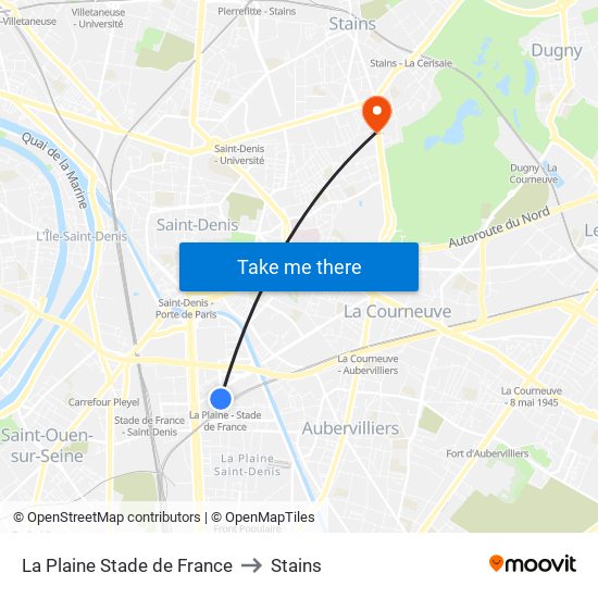 La Plaine Stade de France to Stains map