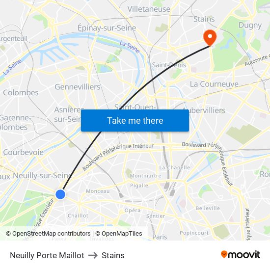 Neuilly Porte Maillot to Stains map