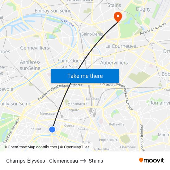 Champs-Élysées - Clemenceau to Stains map