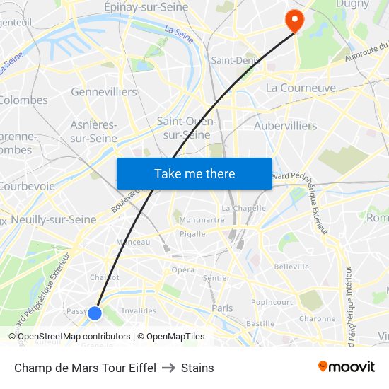 Champ de Mars Tour Eiffel to Stains map
