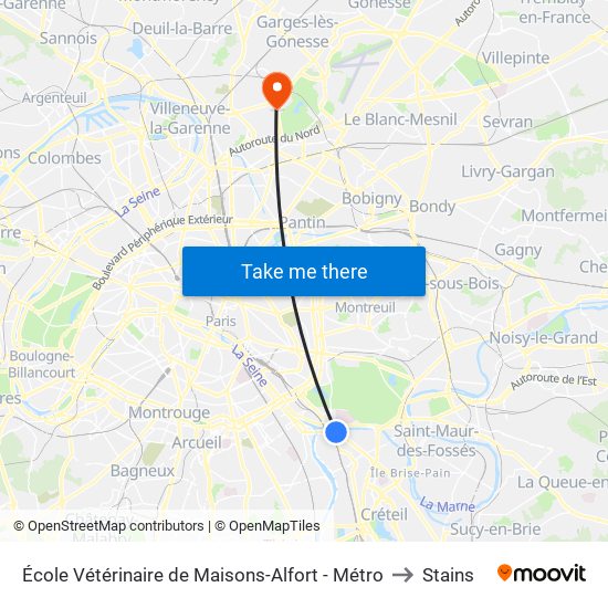 École Vétérinaire de Maisons-Alfort - Métro to Stains map