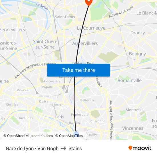 Gare de Lyon - Van Gogh to Stains map