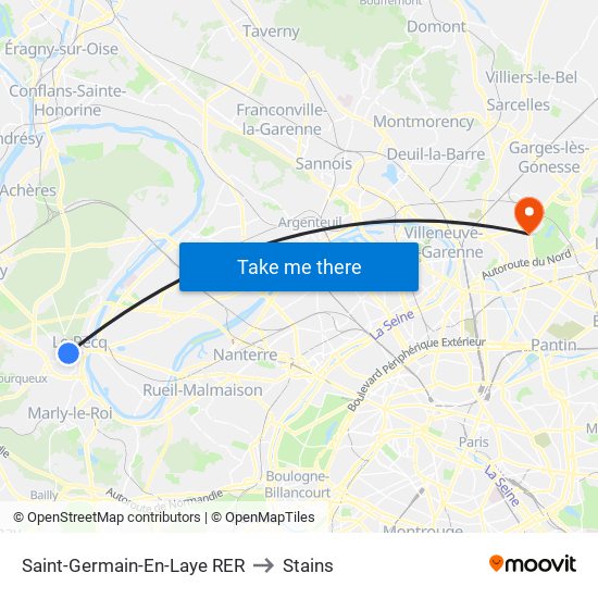Saint-Germain-En-Laye RER to Stains map