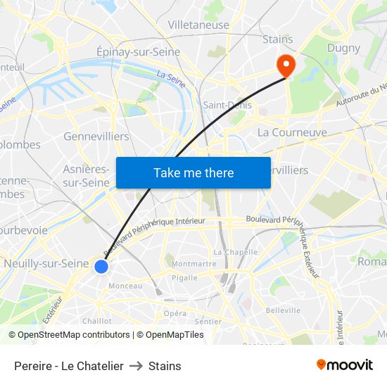 Pereire - Le Chatelier to Stains map