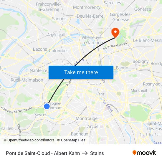 Pont de Saint-Cloud - Albert Kahn to Stains map