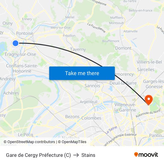 Gare de Cergy Préfecture (C) to Stains map