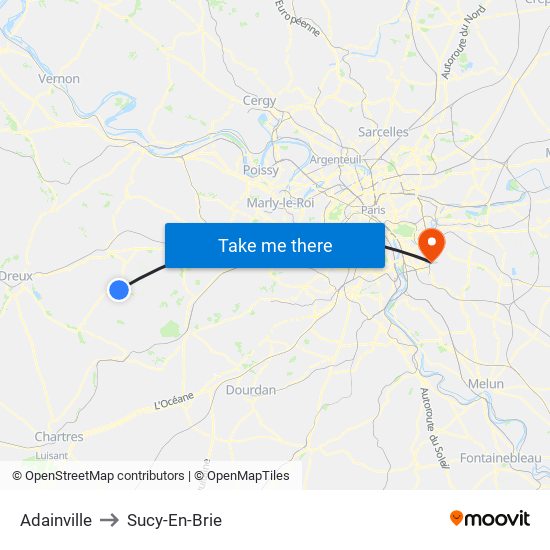 Adainville to Sucy-En-Brie map