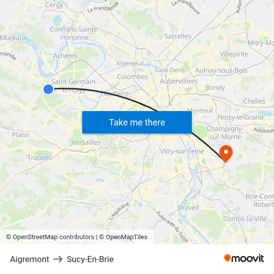 Aigremont to Sucy-En-Brie map