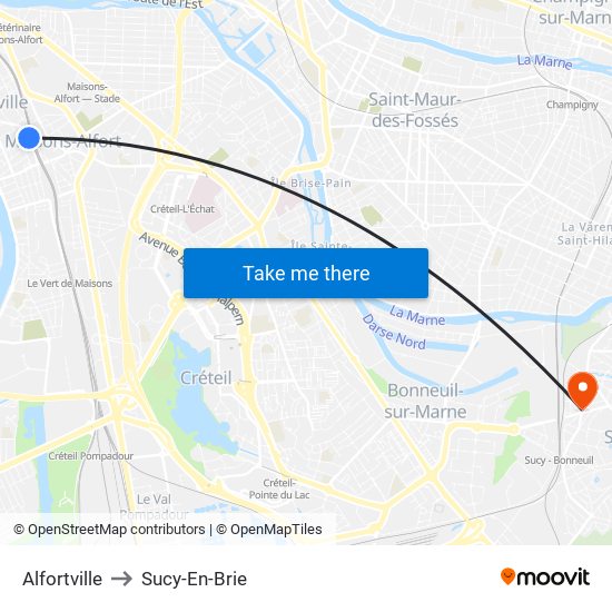 Alfortville to Sucy-En-Brie map