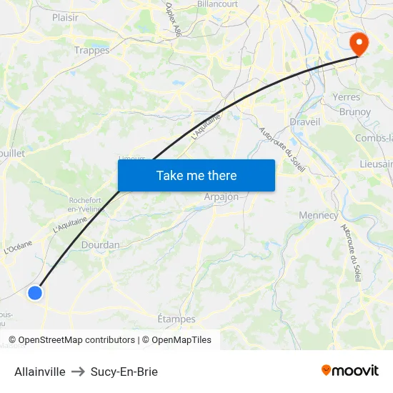 Allainville to Sucy-En-Brie map