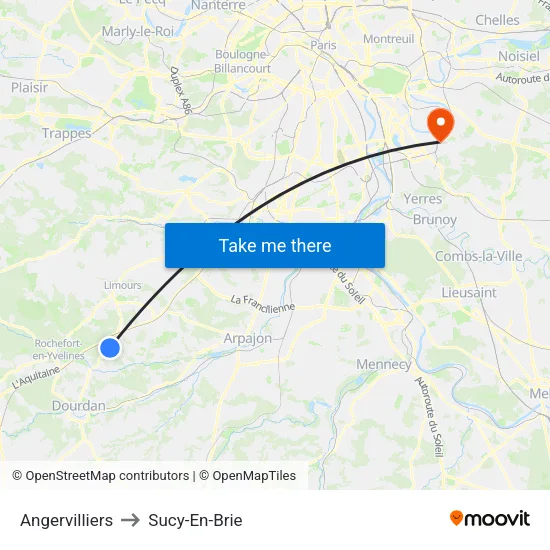Angervilliers to Sucy-En-Brie map