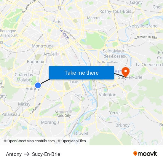 Antony to Sucy-En-Brie map