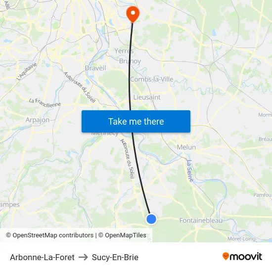 Arbonne-La-Foret to Sucy-En-Brie map