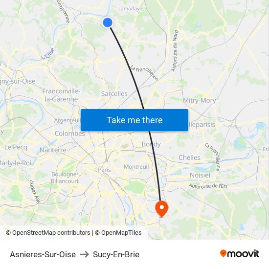 Asnieres-Sur-Oise to Sucy-En-Brie map