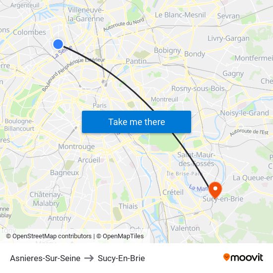 Asnieres-Sur-Seine to Sucy-En-Brie map