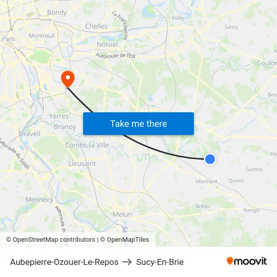 Aubepierre-Ozouer-Le-Repos to Sucy-En-Brie map