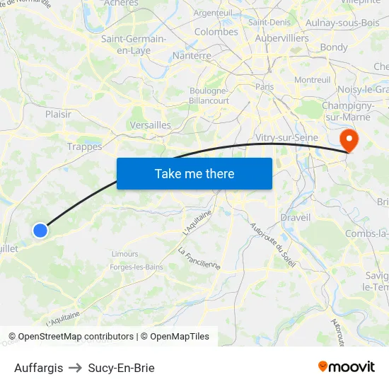 Auffargis to Sucy-En-Brie map