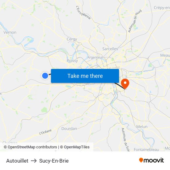 Autouillet to Sucy-En-Brie map